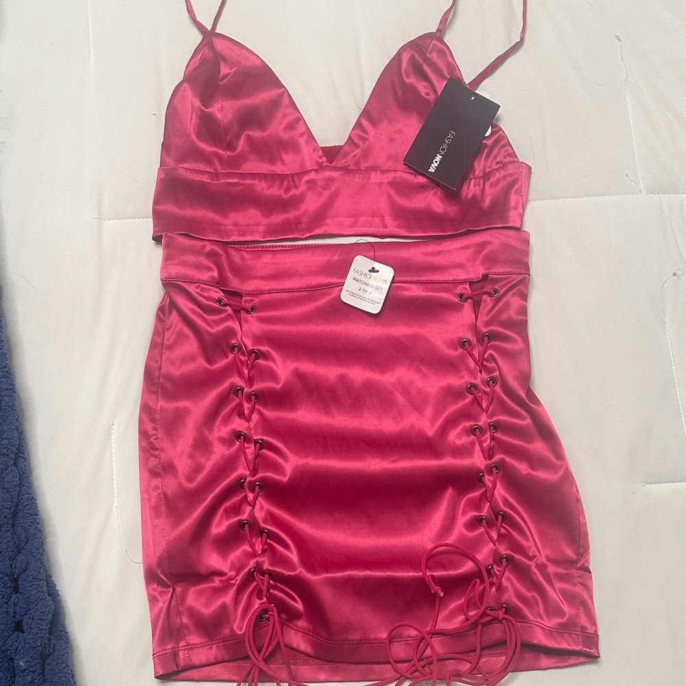 Fashion Nova Hot Pink Satin Set